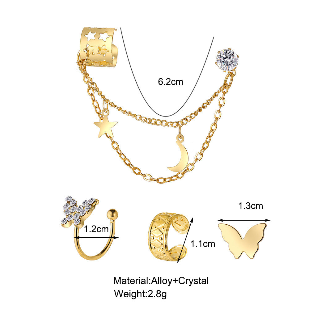 Full Diamond Butterfly Bone Creative Personality Golden Star Moon Ear Clip
