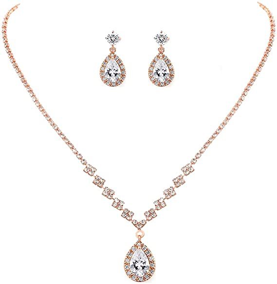 Zircon Water Drop Eardrops Bride Wedding Jewelry Set
