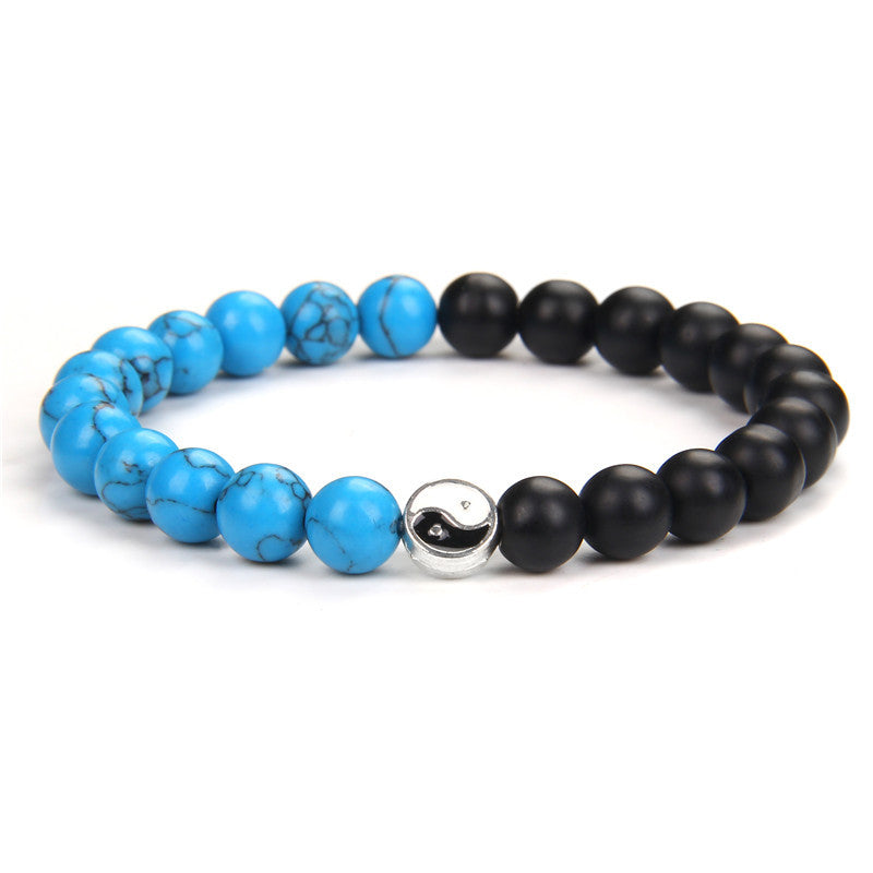 Men's Natural White Turquoise Frosted Yin Yang Bracelets