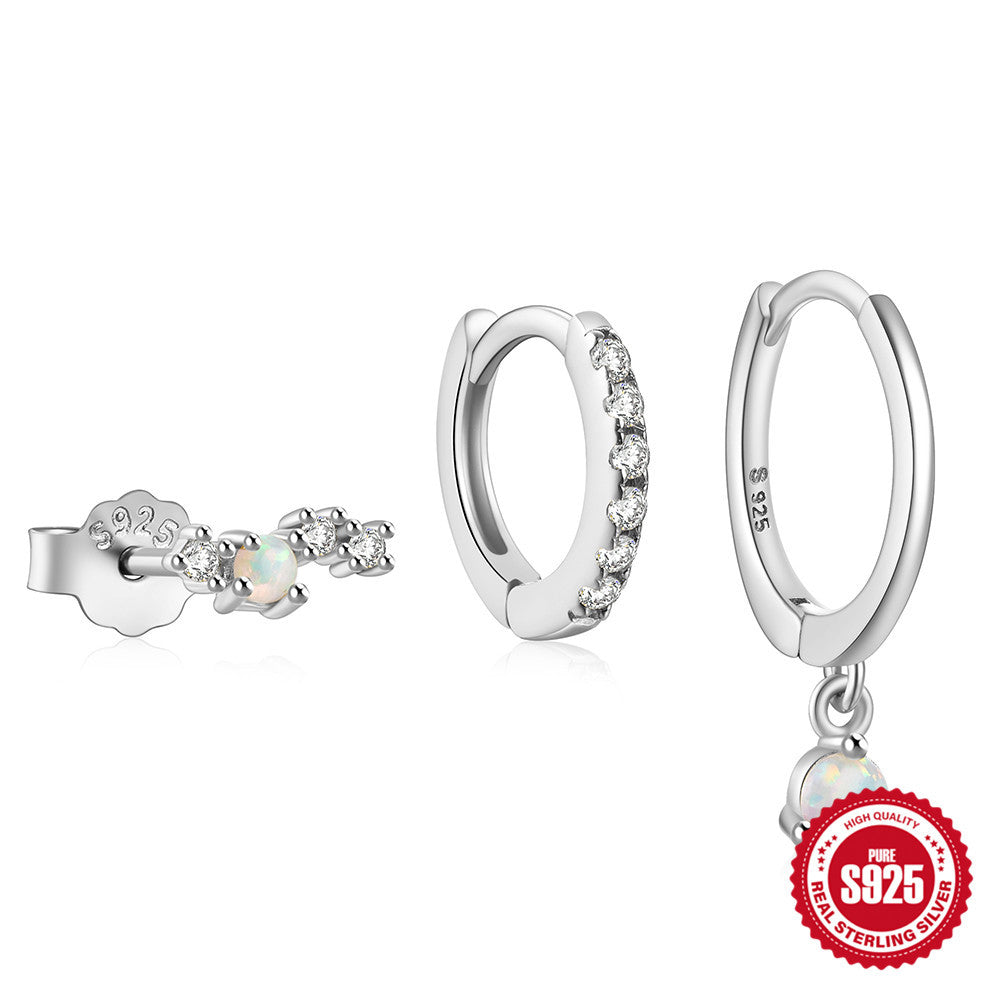 Boucles d'oreilles élégantes en argent sterling avec opale et diamant pour femme