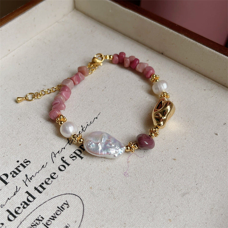 Personality Baroque Irregular Rose Stone Freshwater Pearl Female Temperament Drawable Jewelry Set