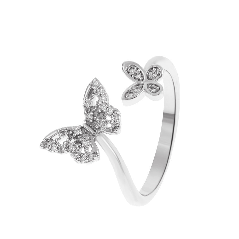 Simple Butterfly Female Graceful Personality Copper Diamond Geometric Open Index Rings