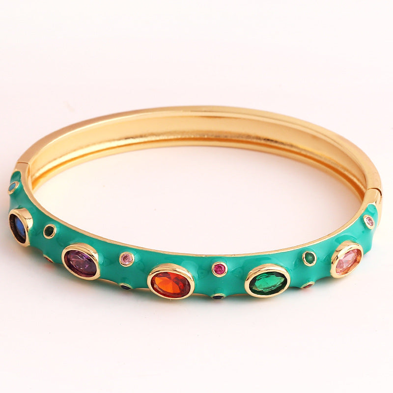 Women's Micro Inlay Color Zirconium Drip High Retention Copper Plated Gold Bracelet