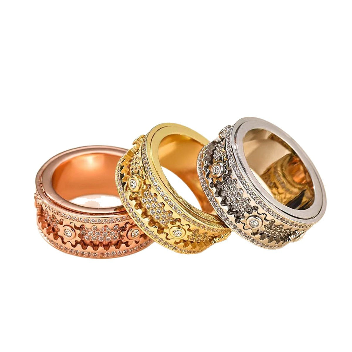Durable Copper Inlaid Gear Rotatable Couple Rings