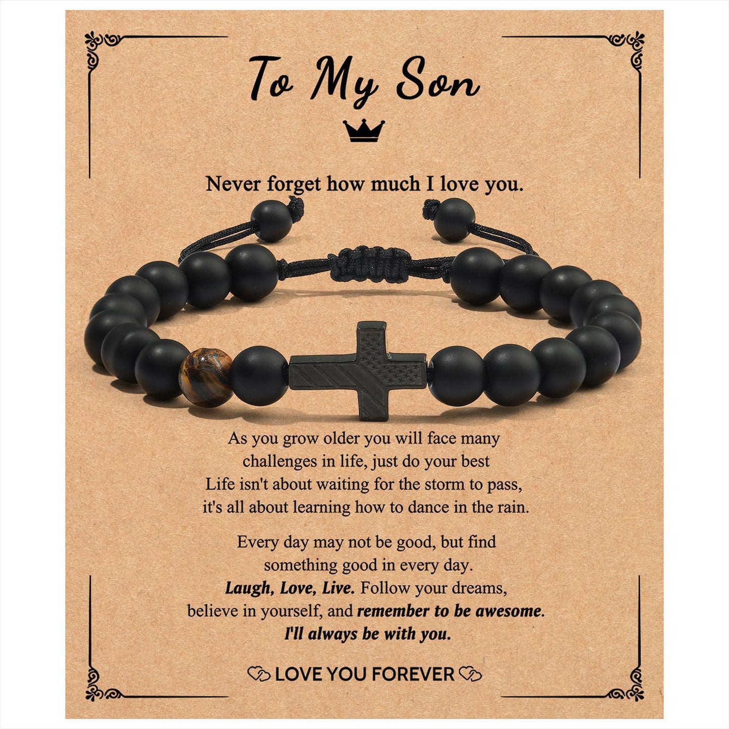 Men's Cross Frosted Tigereye Hand-woven National Flag Bracelets