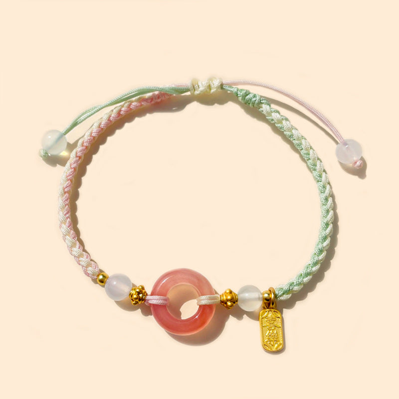 Peace Buckle Hand Woven Rope Stretchable Natural Agate Girlfriend Bracelets