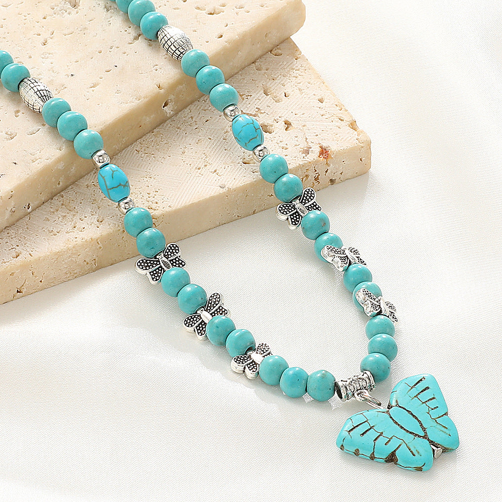 Colliers avec pendentif papillon Turquoise pour femmes, Style ethnique bohème