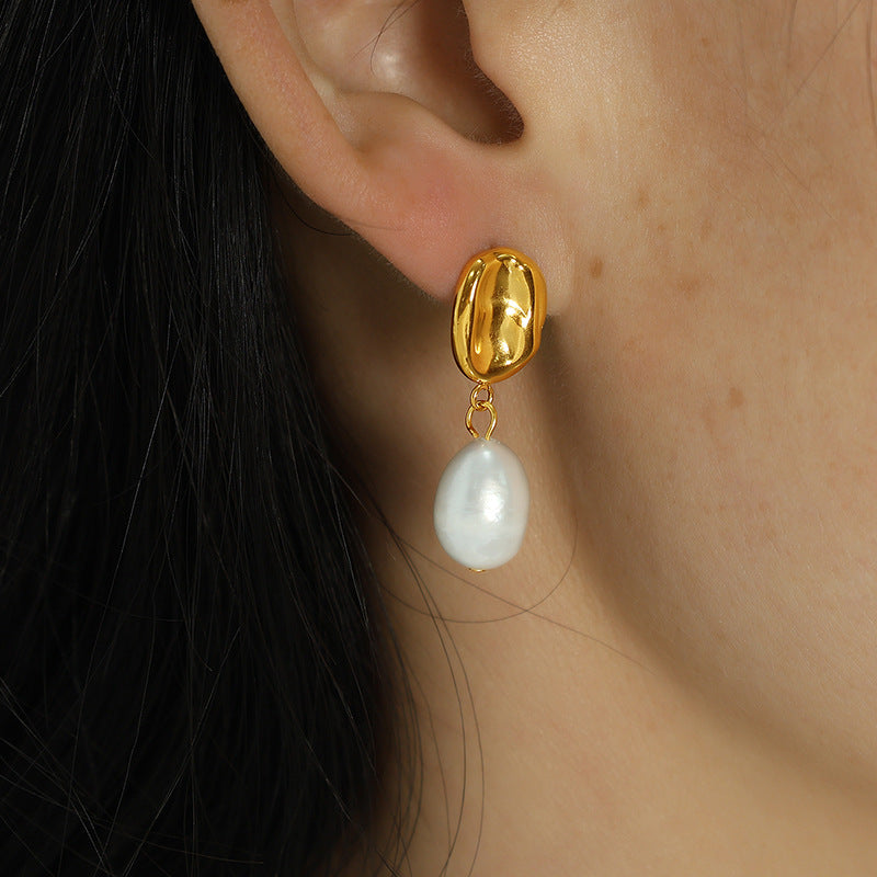 Baroque Natural Pearl Gold Plated Gentle Temperament Earrings