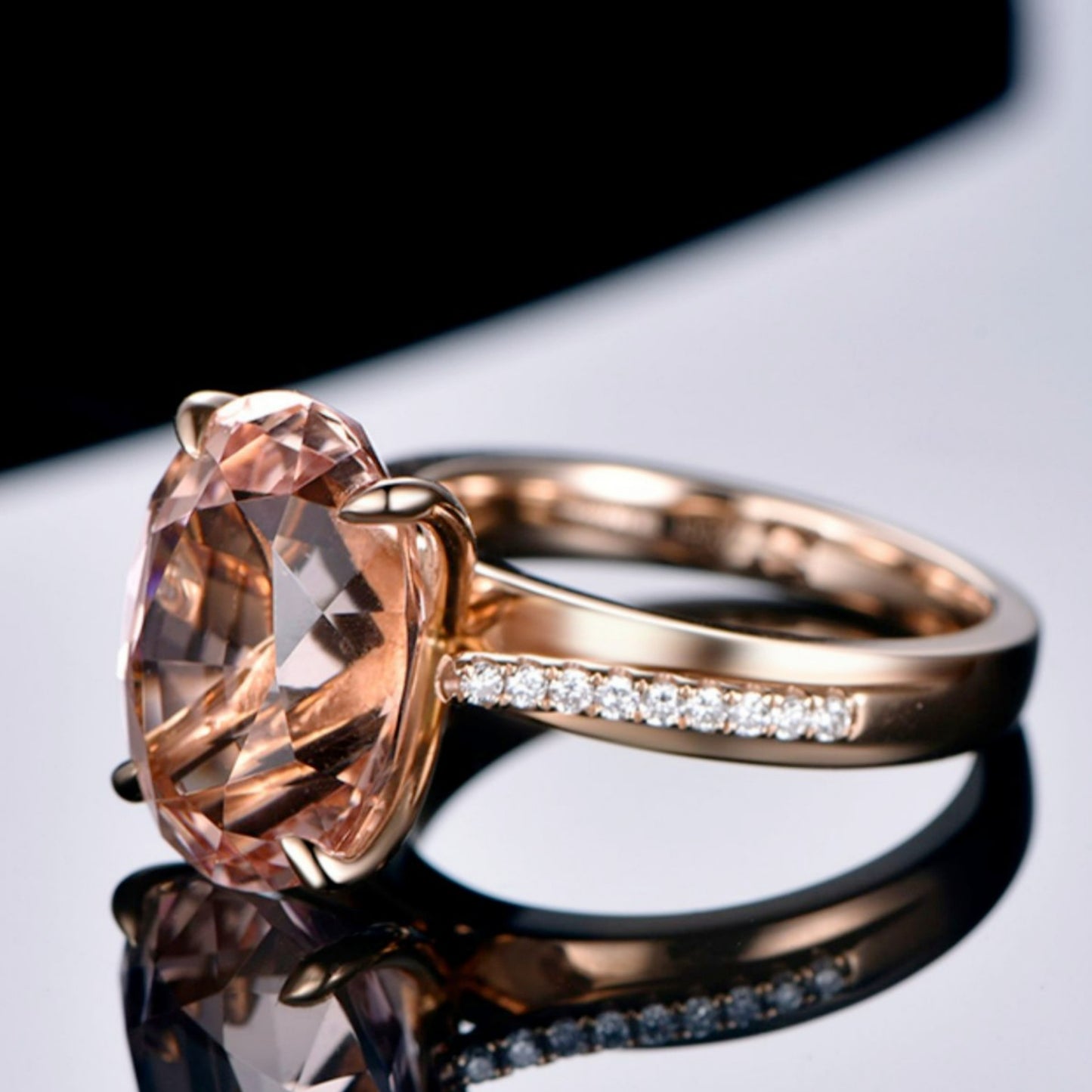 Natural Morganite Temperamental Popular Gold Plated Orange Pink Rings