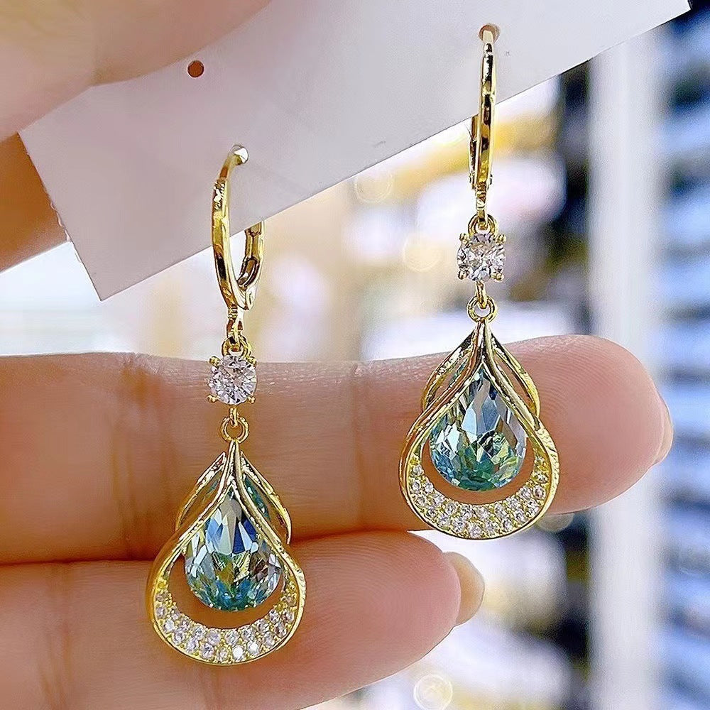 Palace Style High-grade Purple Crystal Drop-shaped Simple Generous Earrings