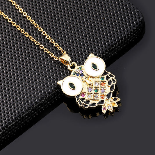 Female Color Zircon Oil Dripping Animal Pendant Necklaces