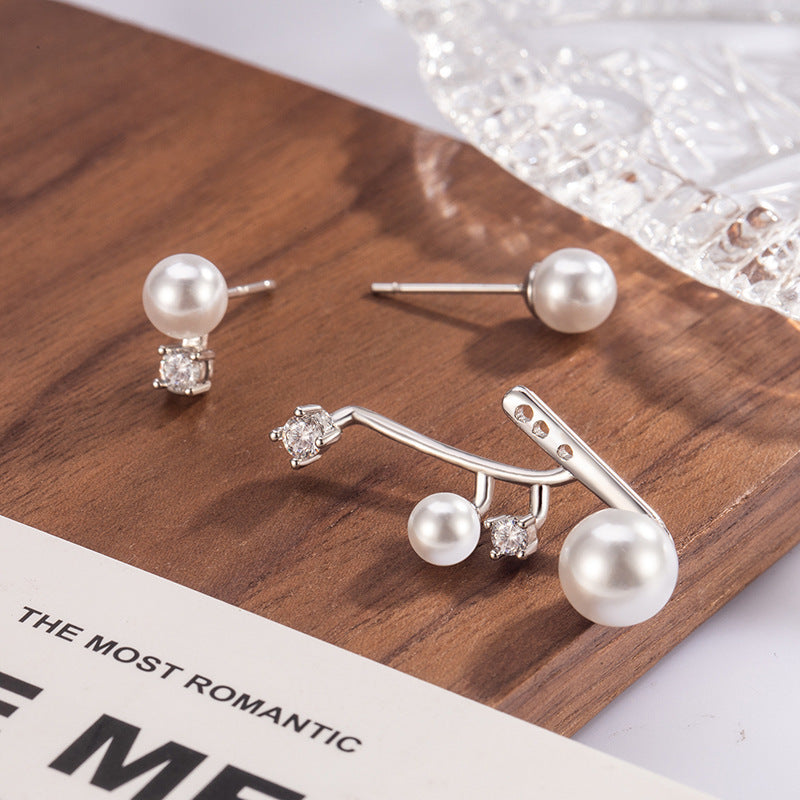 Asymmetric Pearl Star Point Zircon Ear Design Light Luxury Stud Earrings