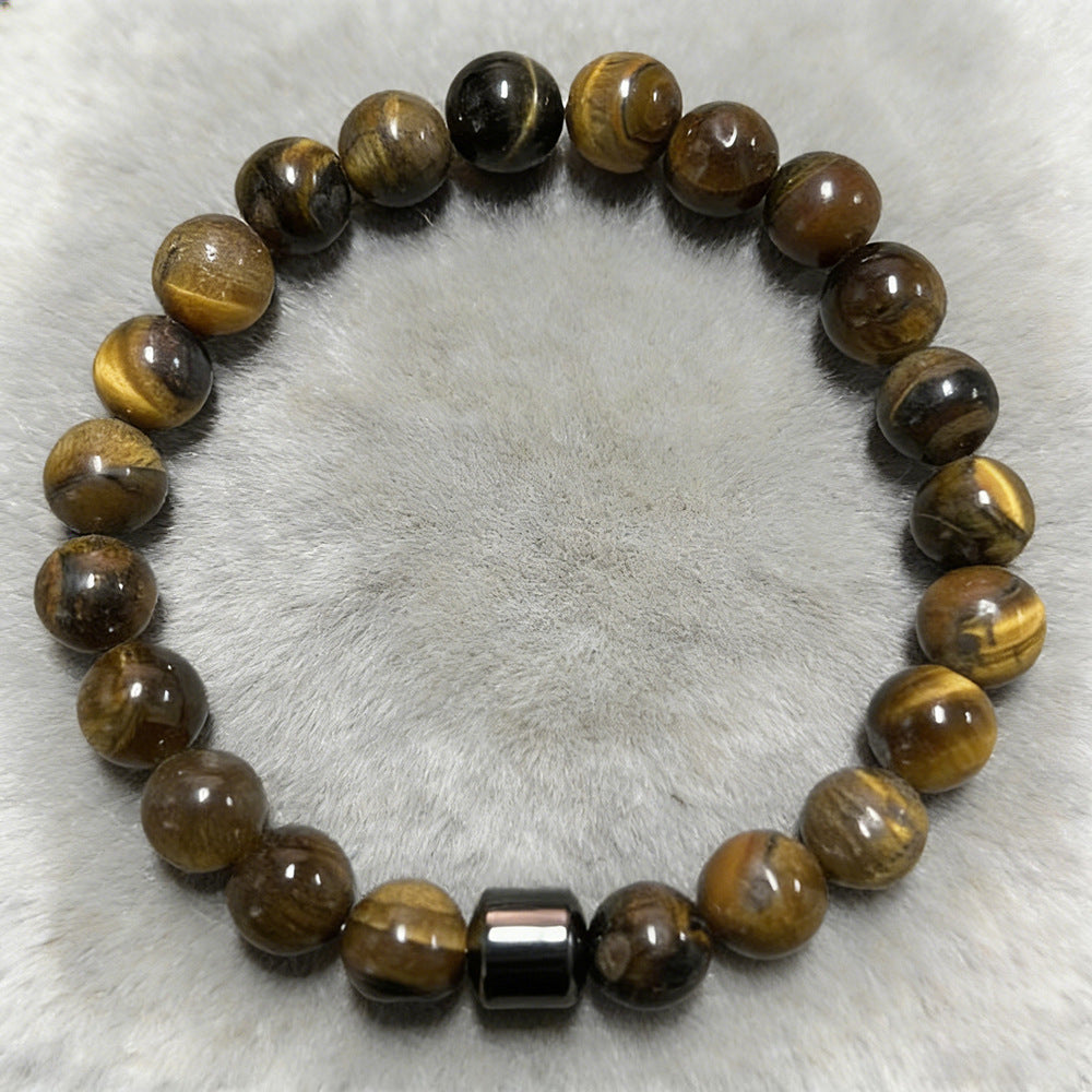 Men's Beaded White Turquoise Haematite Tigereye Volcanic Rock Map Stone Bracelet