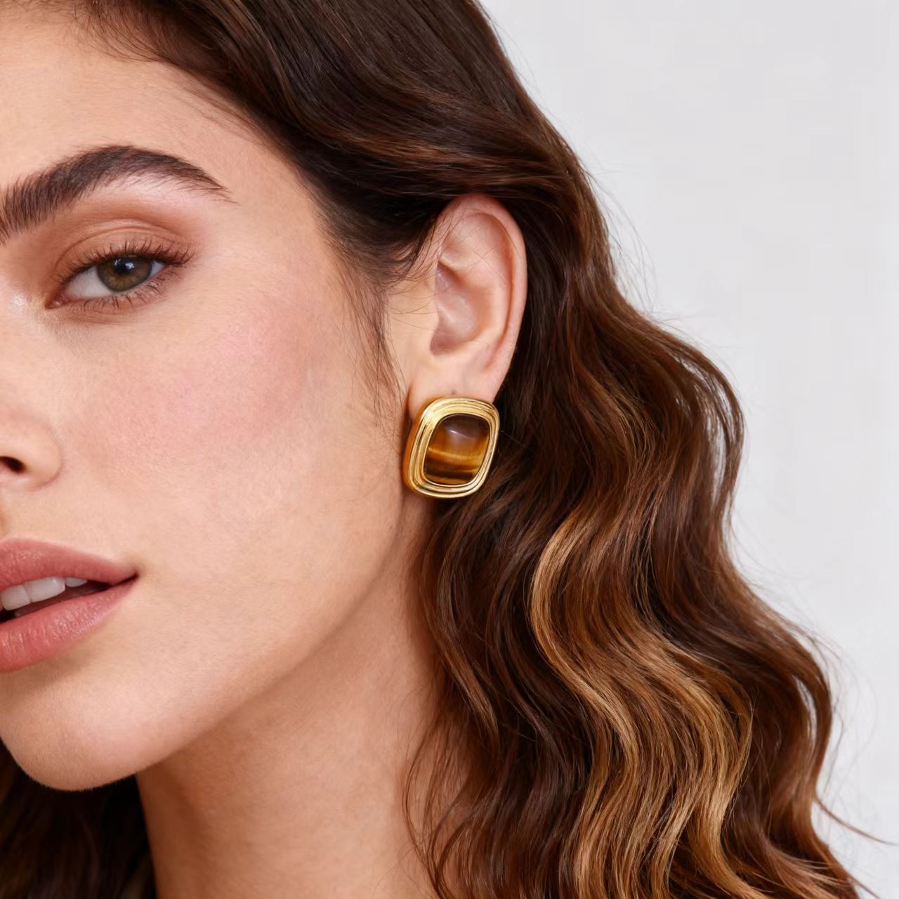 Titanium Steel Tigereye Ear Light Luxury High-grade Earrings