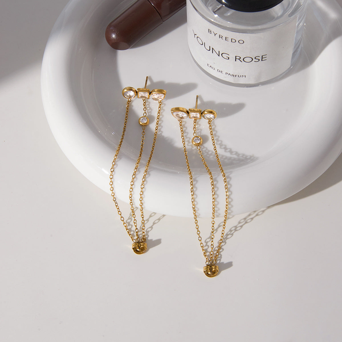 Stainless Steel Zircon Tassel Light Luxury Earrings