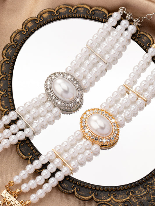 Women's French Elegant Vintage Pearl Diamond Beaded Bracelets