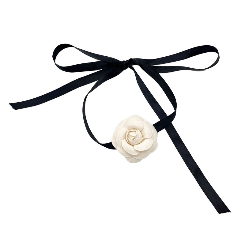 Camélia Blanc Fleur Collier Noeud Classique Colliers