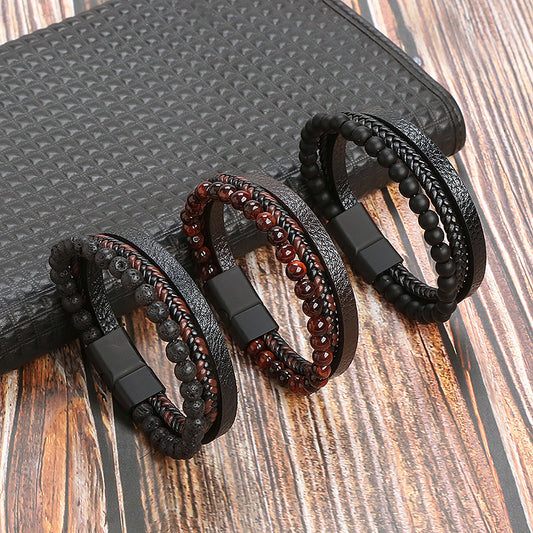 Men's Stone Volcanic Rock Red Tiger Titanium Steel Hand Rings