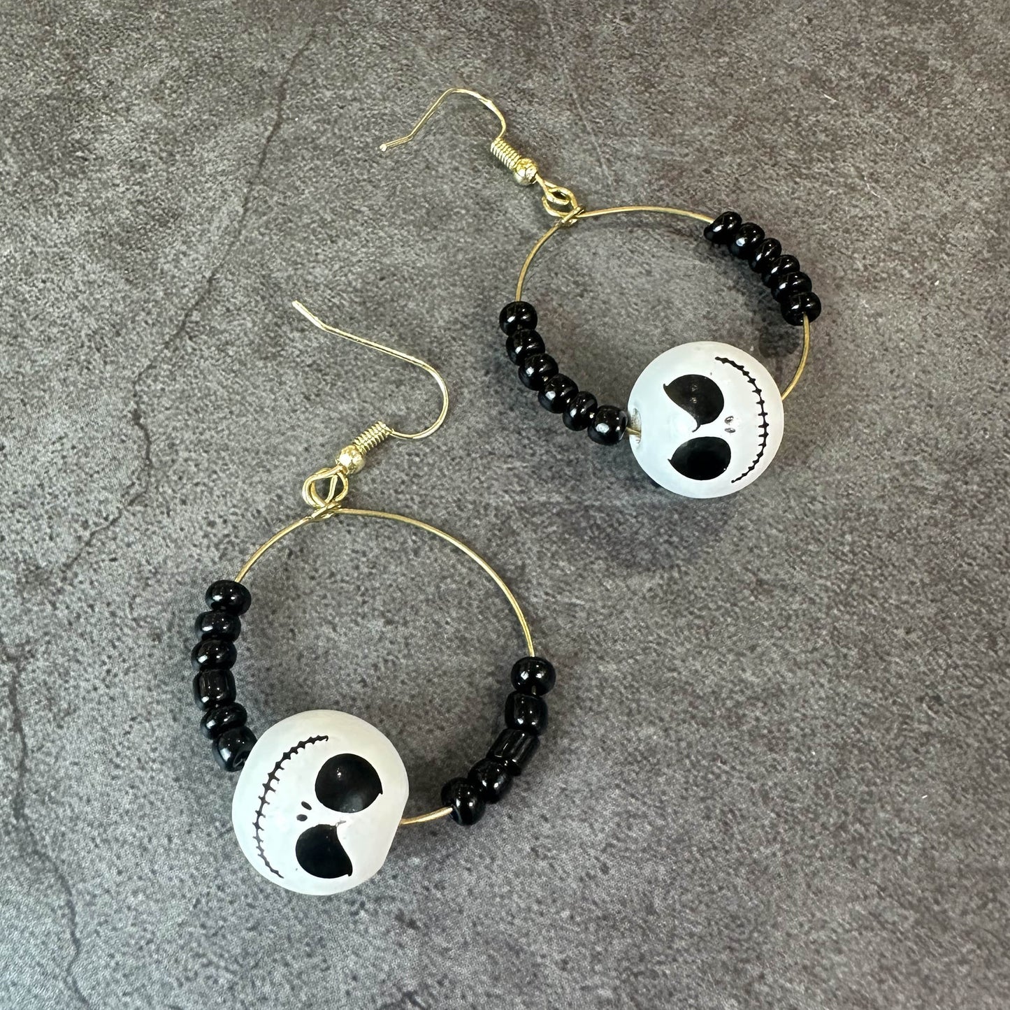 Personalized Halloween Wooden Bead Adjustable Black And White Earrings