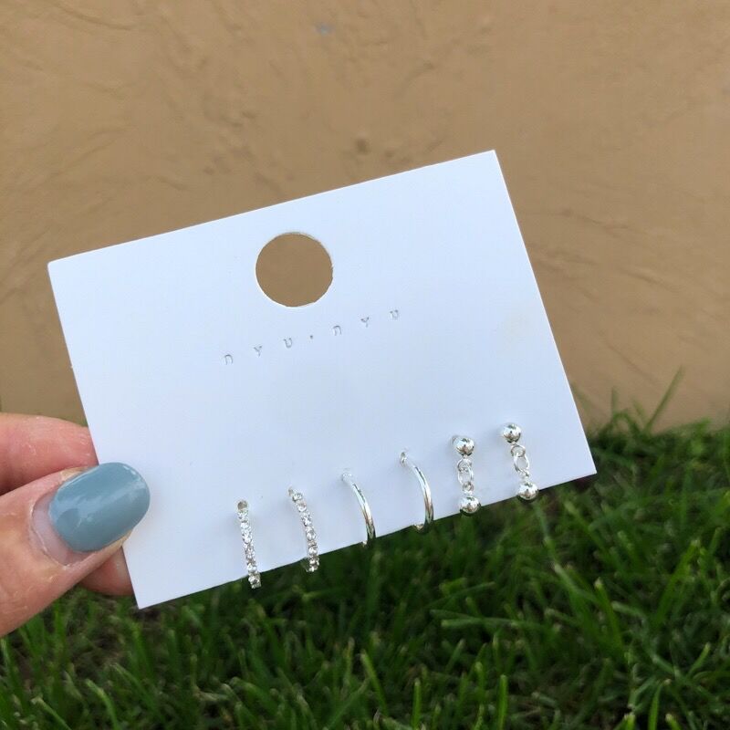 Sier Needle Plain Shaped Circle Suit Trendy Simple Compact Stud Earrings
