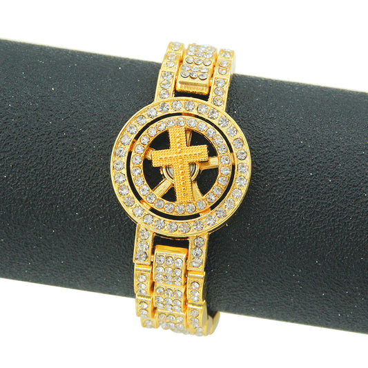 Men's Creative Hip Hop Rotatable Cross Watch Chain Brace Bracelets