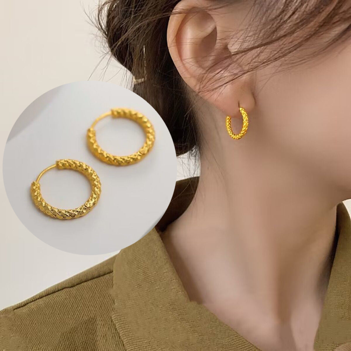 Ear Clip Titanium Steel Niche Personality Starry Embossed Circle Dark Earrings