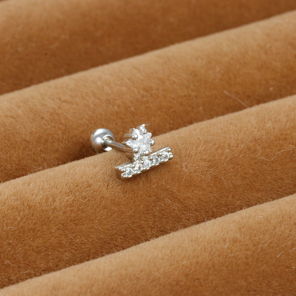 Stainless Steel Thin Rod Ear Micro Inlaid Zircon Stud Earrings