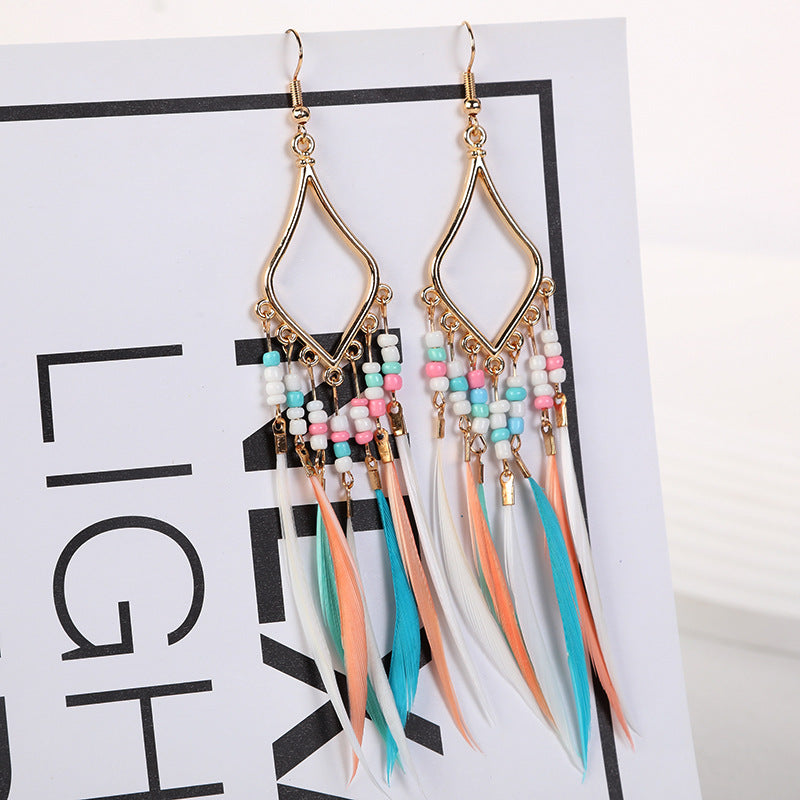 Bohemian Feather Rhombus Dopamine Summer Seaside Ethnic Earrings