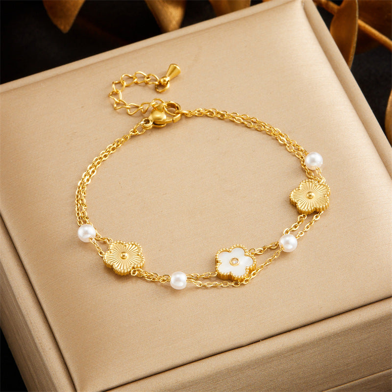 Fashion Twin Gold-plated Stainless Steel Chain Square Bracelet