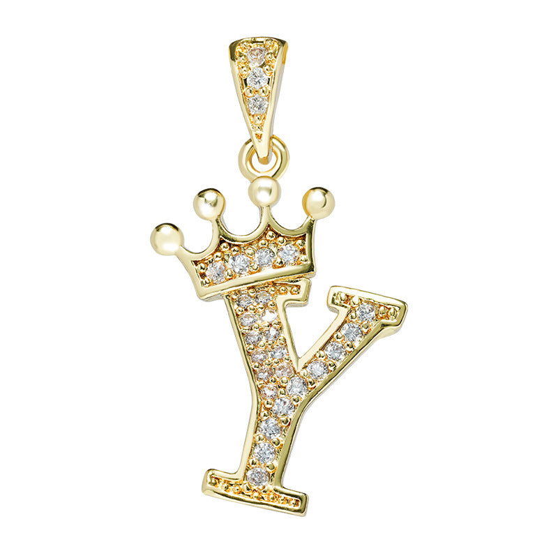 English Letters Full Diamond Pendant Simple Necklaces