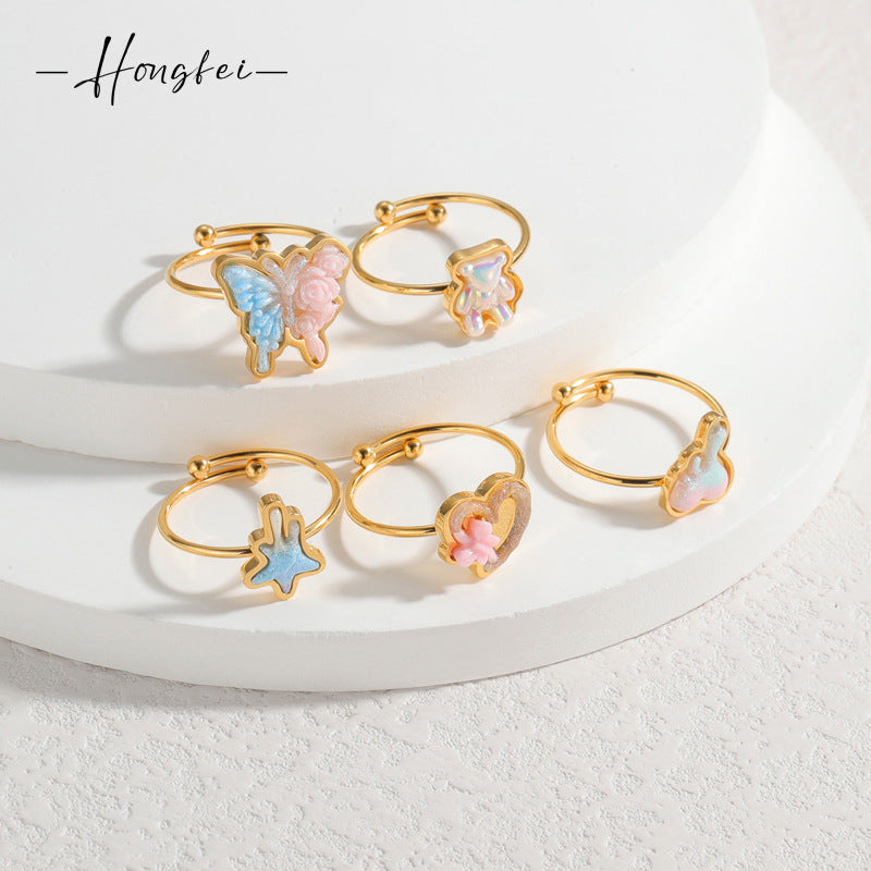 Stainless Steel Butterfly Female Light Luxury Ring