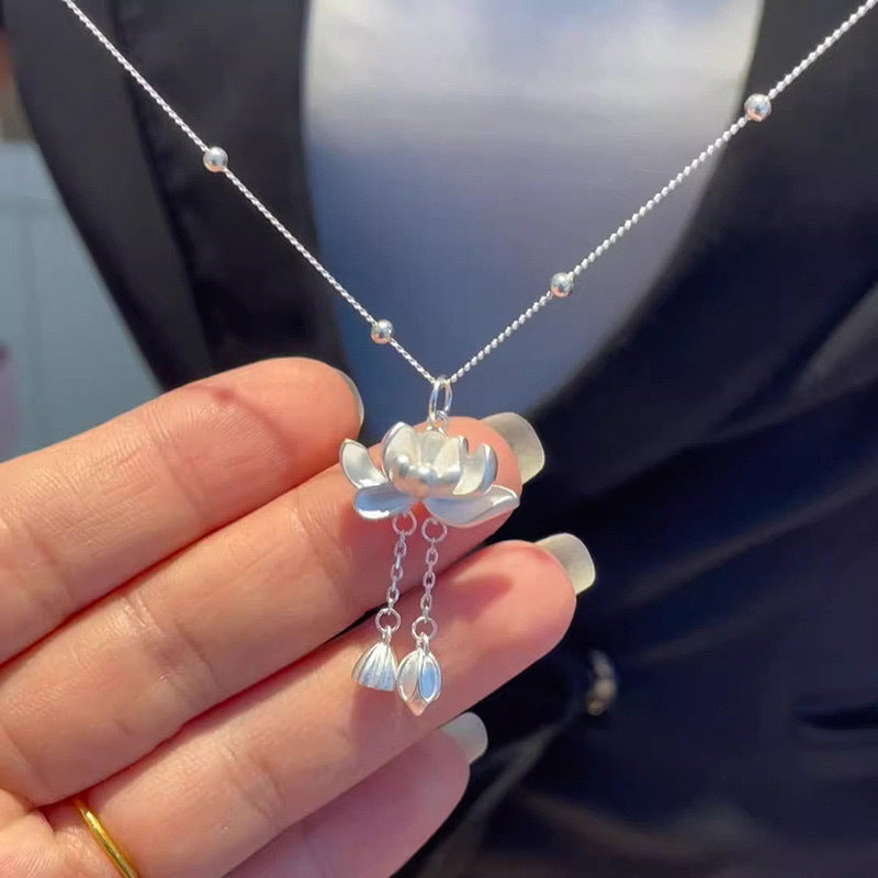 Lotus Tassel Female Chinese Style High Sense Light Luxury Minority Necklaces