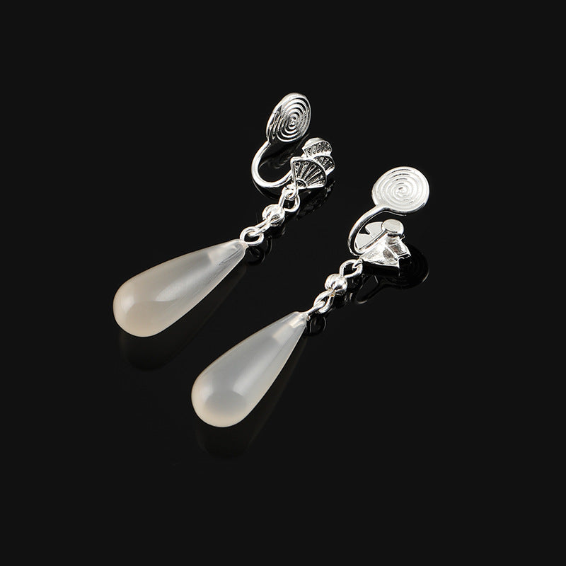Chinese Style Natural Agate Eardrops National Fan-shaped Mosquito Coil Without Ear Clip