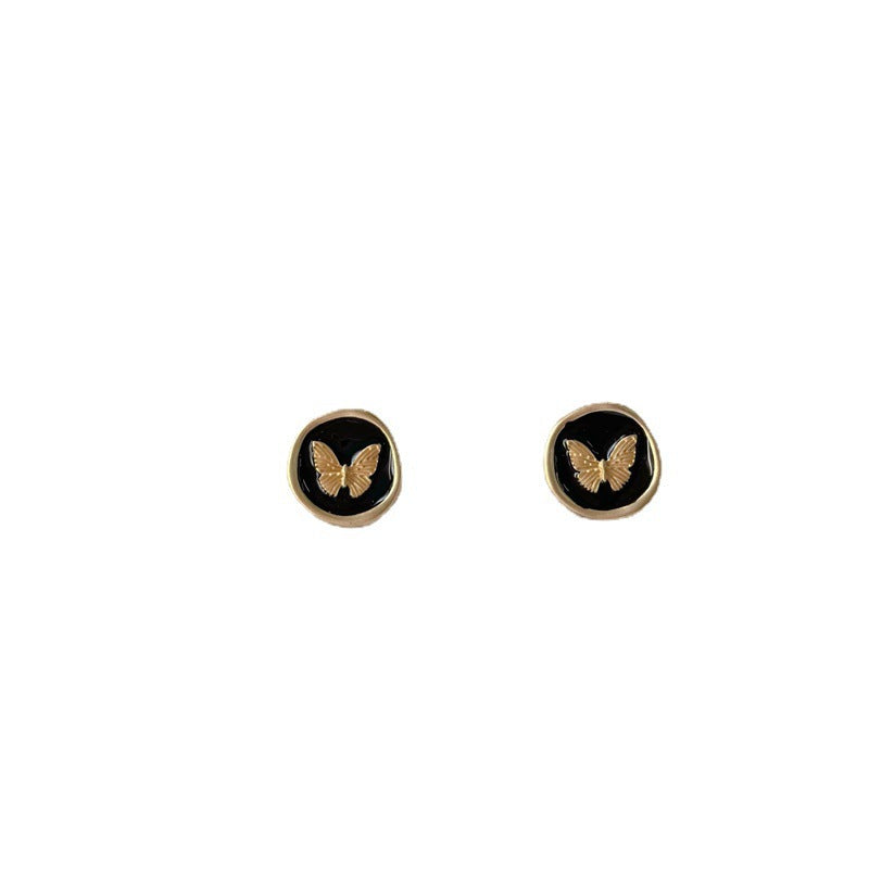 French Retro Butterfly Matte Black Drip Ear Clip Classic Style Rings