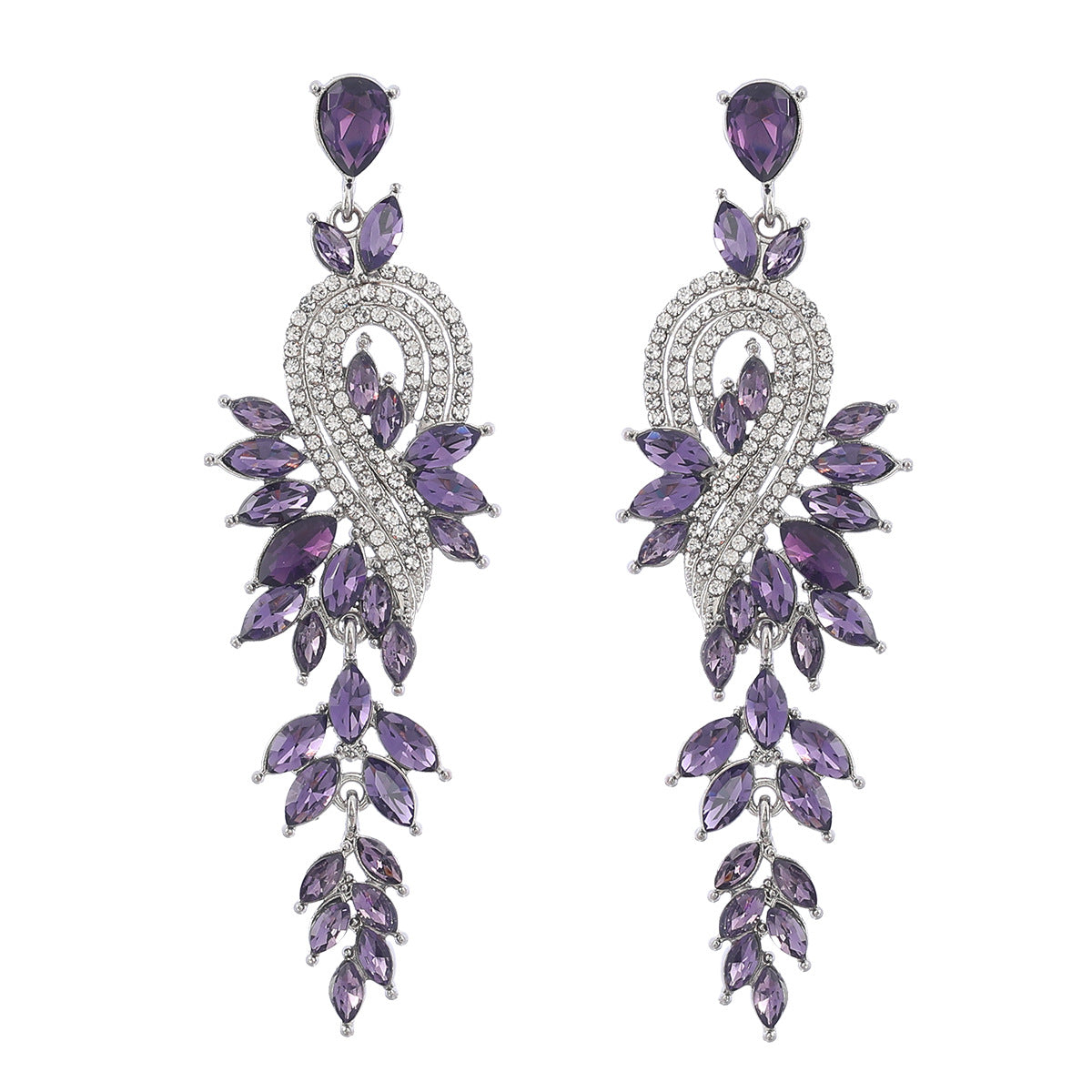 Design Alloy Diamond Rhinestone Geometric Leaves Earrings