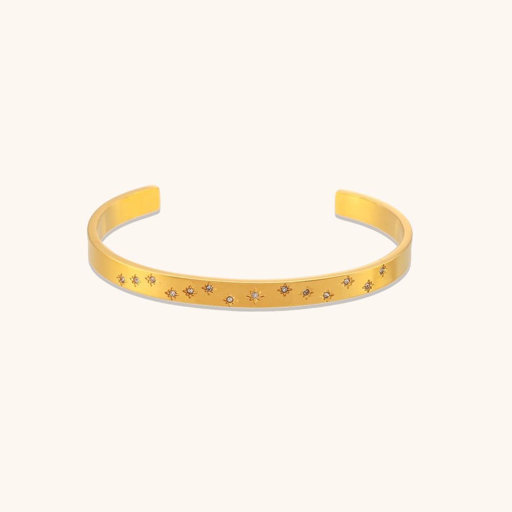 Women's Mang Star Round Zircon Opening Stainless Steel Bracelets