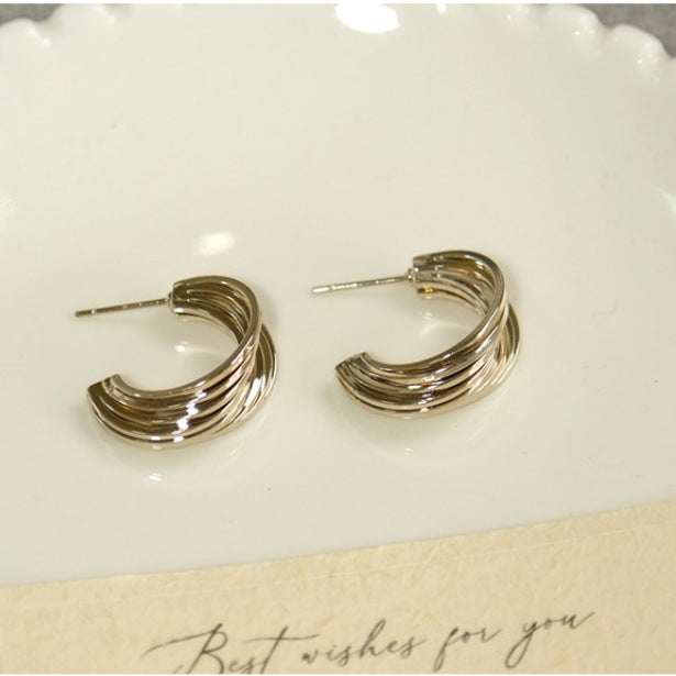 French Retro Coffee Gold Line Niche Design Earrings