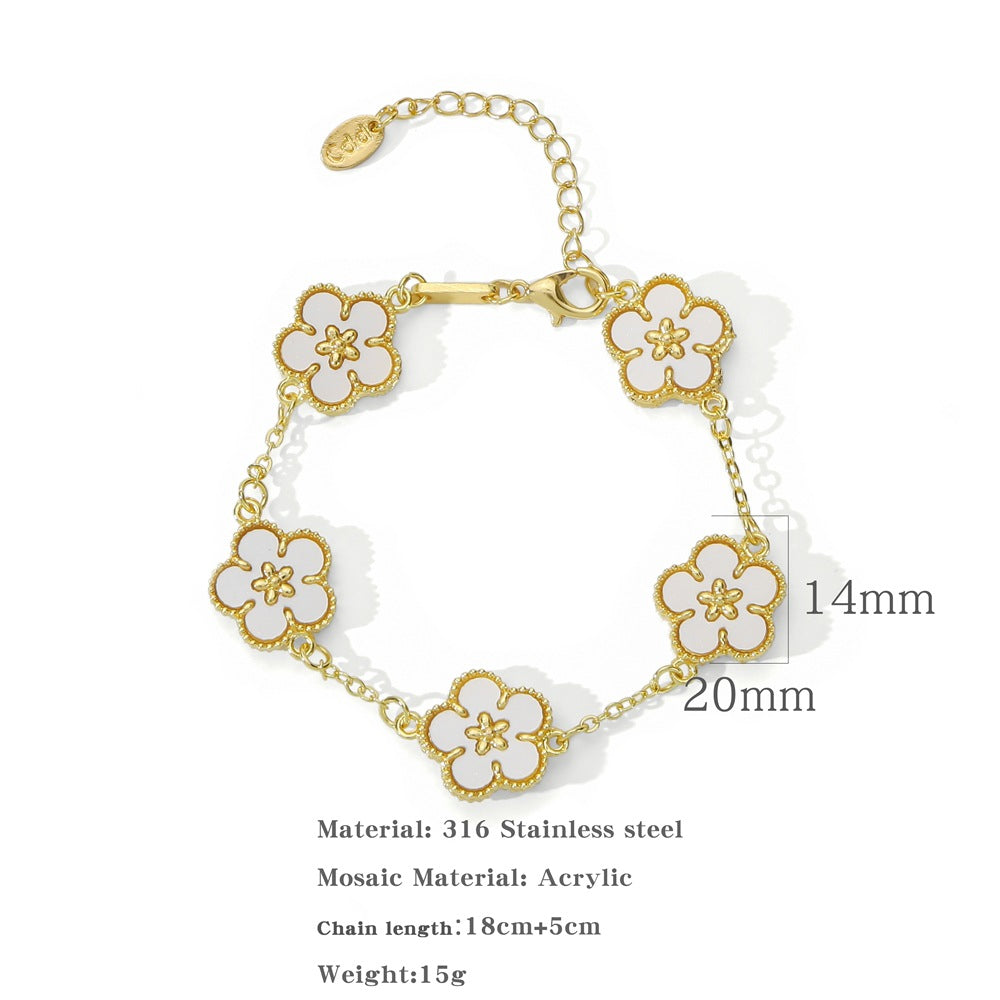 Women's Style Titanium Steel Five Gold Flower Pendant Bracelets