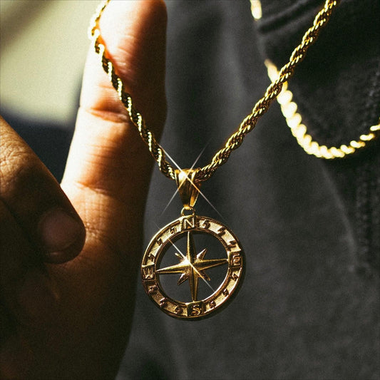 Compass Round Stream Hip Hop Pendant Necklaces