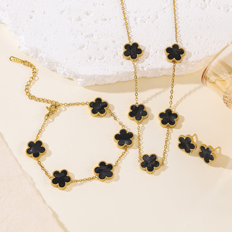 Titanium Steel Clover Flower Suit Light Luxury Jewelry Set