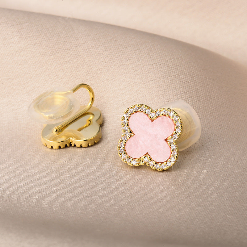 Four Leaf Clover Ear Sterling Sier Needle High-grade Simple Wild Stud Earrings