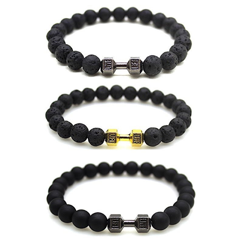 Volcanic Stone Black Matte Alloy Dumbbell Energy Bracelets