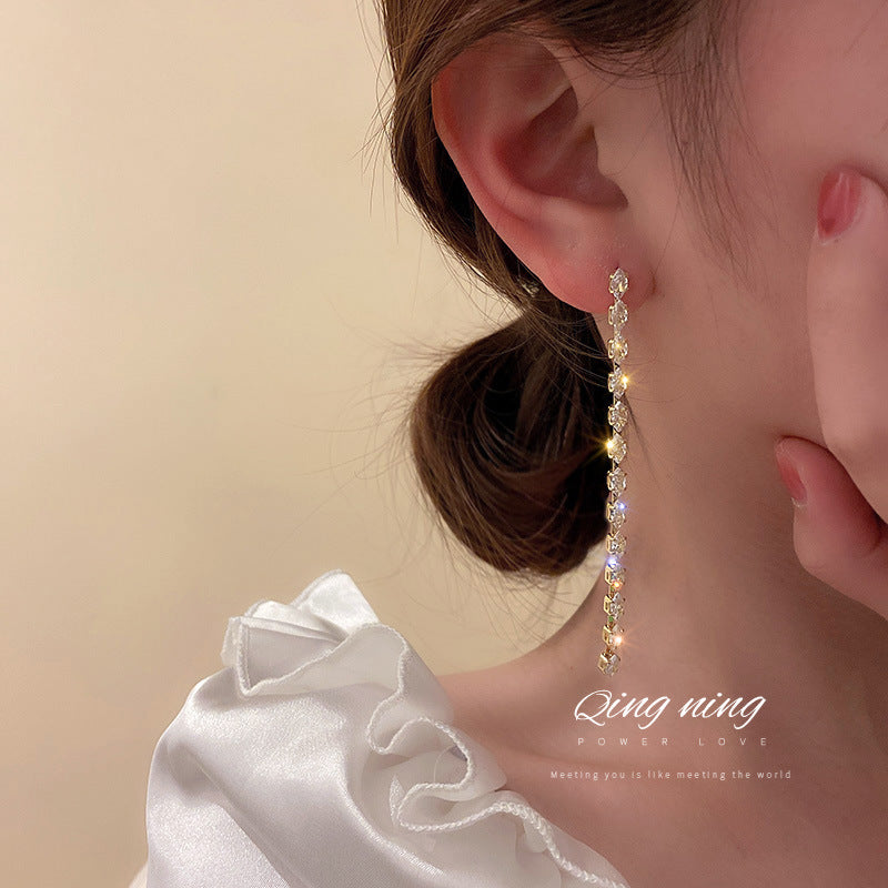 Boucles d'oreilles longues en Zircon pour femmes, aiguille, mode Grandeur, personnalité