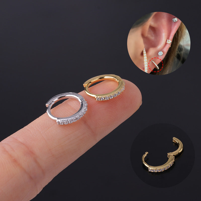 Thin Copper Inlaid Zircon Simple Ear Clip Piercing Single Wear Stud Earrings