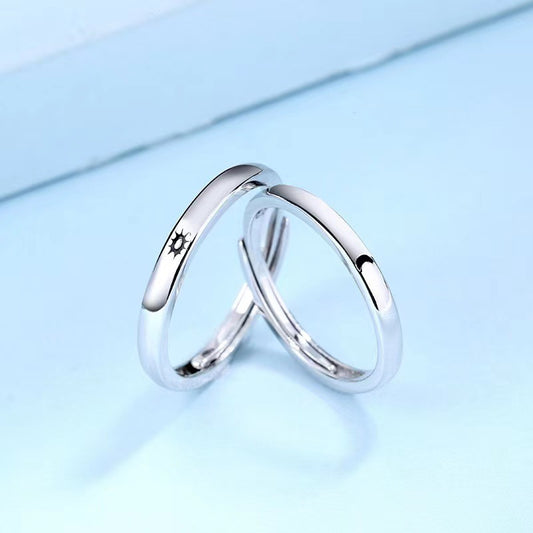 Sier Couple Korean Style Simple Sun Moon Rings