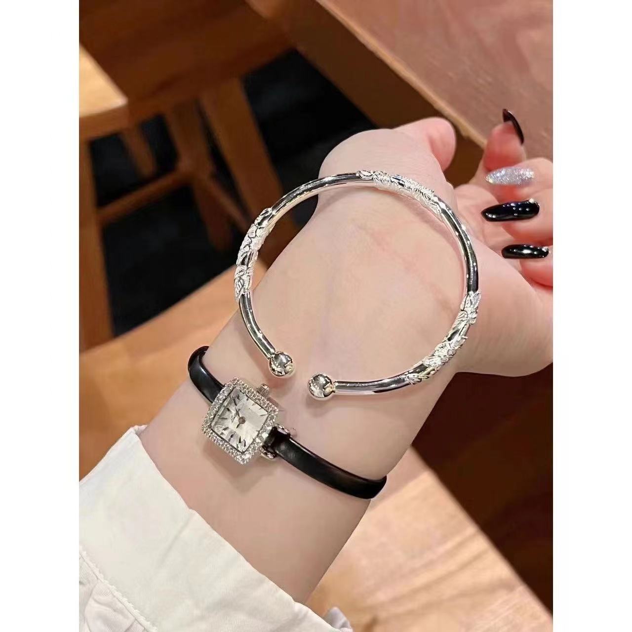Silken Luxury Sier National Style Ethnic Filigree Couple Beads Open Bracelets