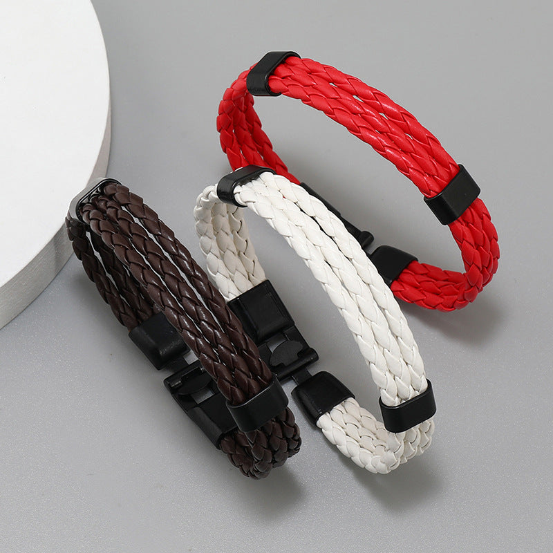 Vintage Leather Alloy Woven Punk Ornament Bracelets