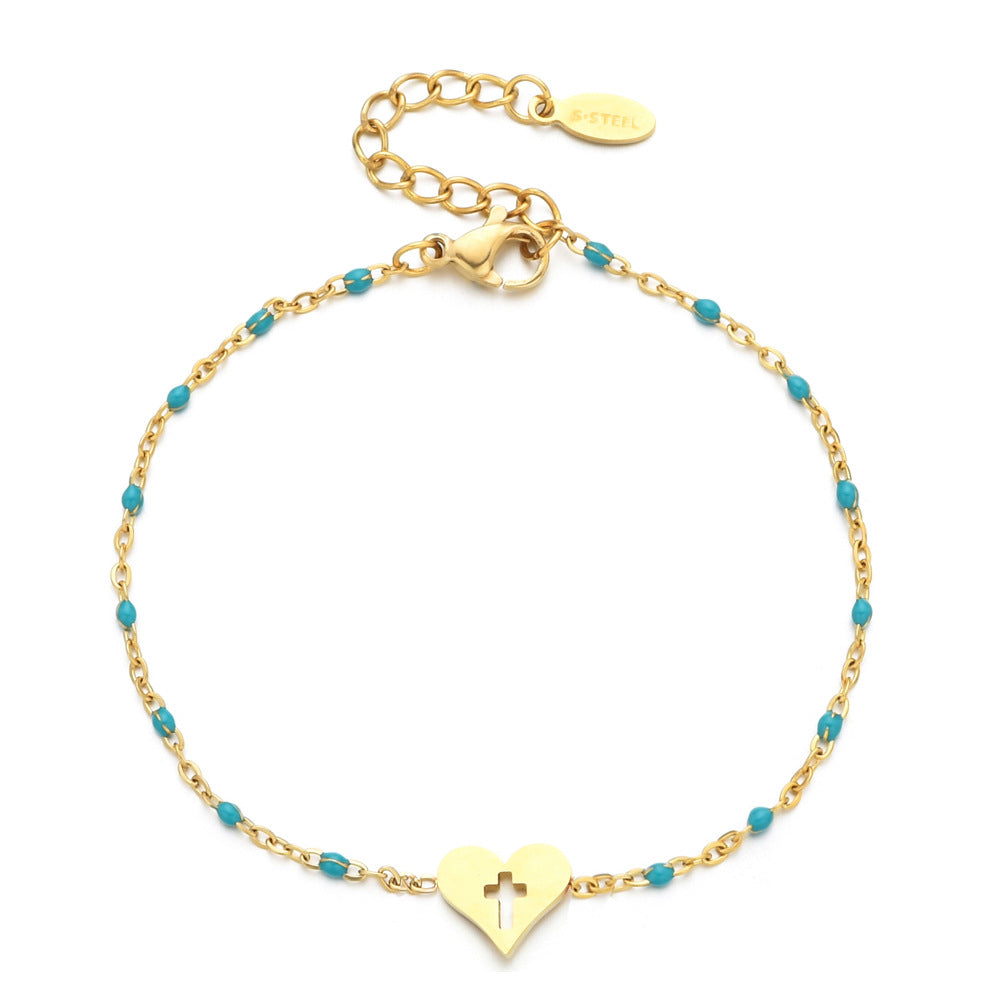 Stainless Steel Colorful Oil Female Creative Peach Heart Bracelets
