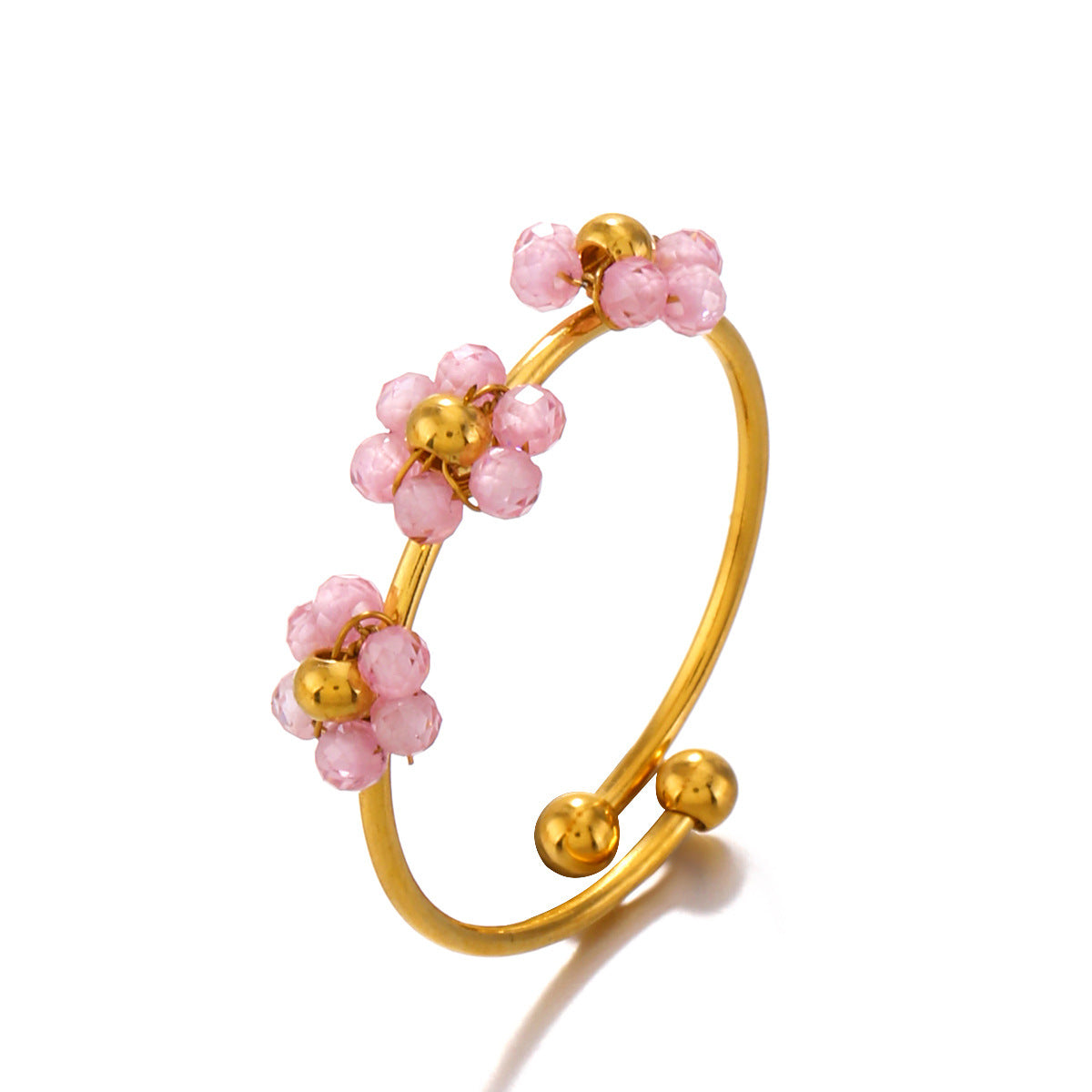 Fashion Popular Stainless Steel Simple Style Zircon Flower Ring