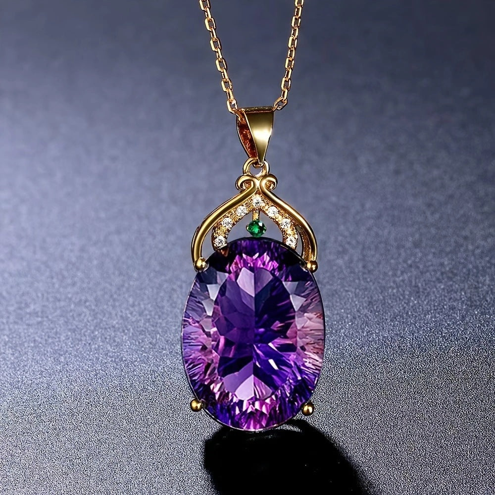 Women's Brocade Fashion Luxury Amethyst Pendant Gemstone Necklaces